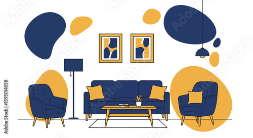living room furniture set with sofa armchairs and lighting fixtures
