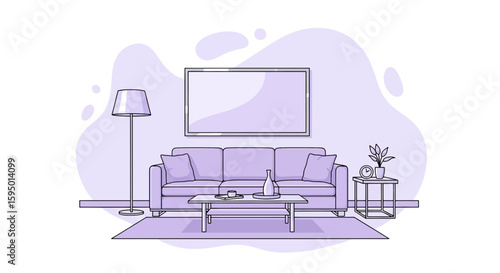 Living room with sofa and side table in pastel colors