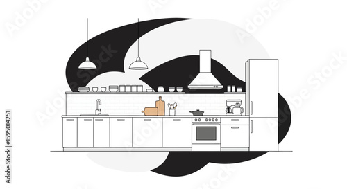 Modern kitchen with appliances and cabinets for web and print