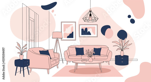 Living room interior with modern furniture and decor