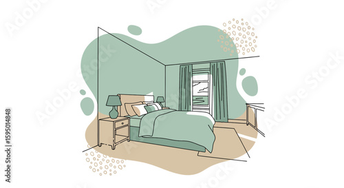 Bedroom interior with bed curtains and bedside tables