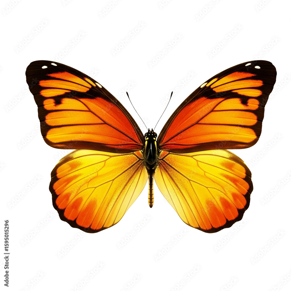 Vibrant orange and yellow butterfly with intricate wing patterns Vibrant orange and yellow butterfly with intricate wing patterns