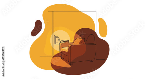 Living room interior with armchair and bookshelf for interior design