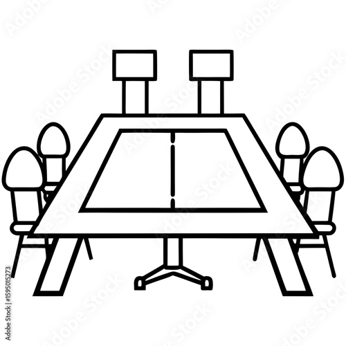 Meeting table line art vector illustration 