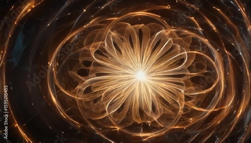 Glowing abstract lines forming circular patterns in hypnotic motion, seamless and rhythmic animation