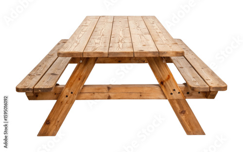 Wooden picnic table with benches for outdoor seating