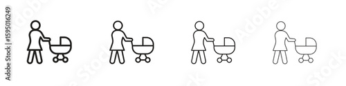 Woman with Baby Stroller icon vector illustration. EPS 10 editable vector.