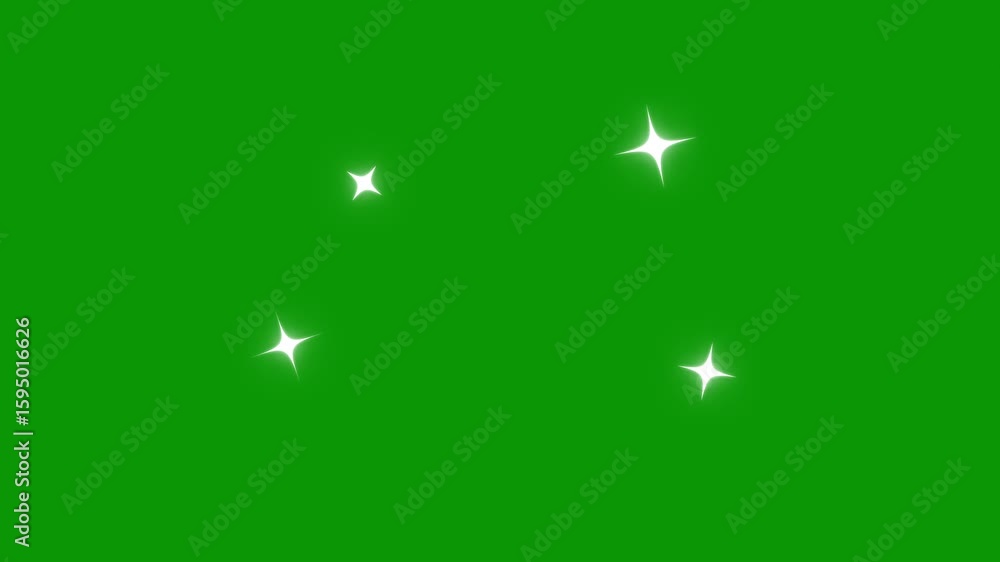 Twinkling stars animation. fast line glitter motion, white cartoon blinking stars, flat vector doodle sparkle, glowing light trails, 2D shining twinkle effect on green screen background.