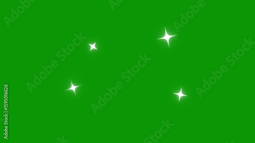 Twinkling stars animation. fast line glitter motion, white cartoon blinking stars, flat vector doodle sparkle, glowing light trails, 2D shining twinkle effect on green screen background.