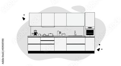 Minimalist kitchen with cabinets, counter, and appliances