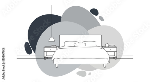 Bedroom interior with bed and nightstands in minimalist style