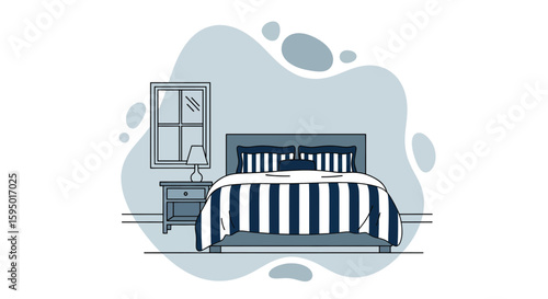 Cozy bedroom scene with bed, nightstand and window
