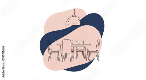 Minimalist dining room with table chairs pendant lamp