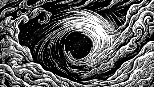 Buy black and white storm illustration art print online dramatic swirling cloudscape drawing for sale now