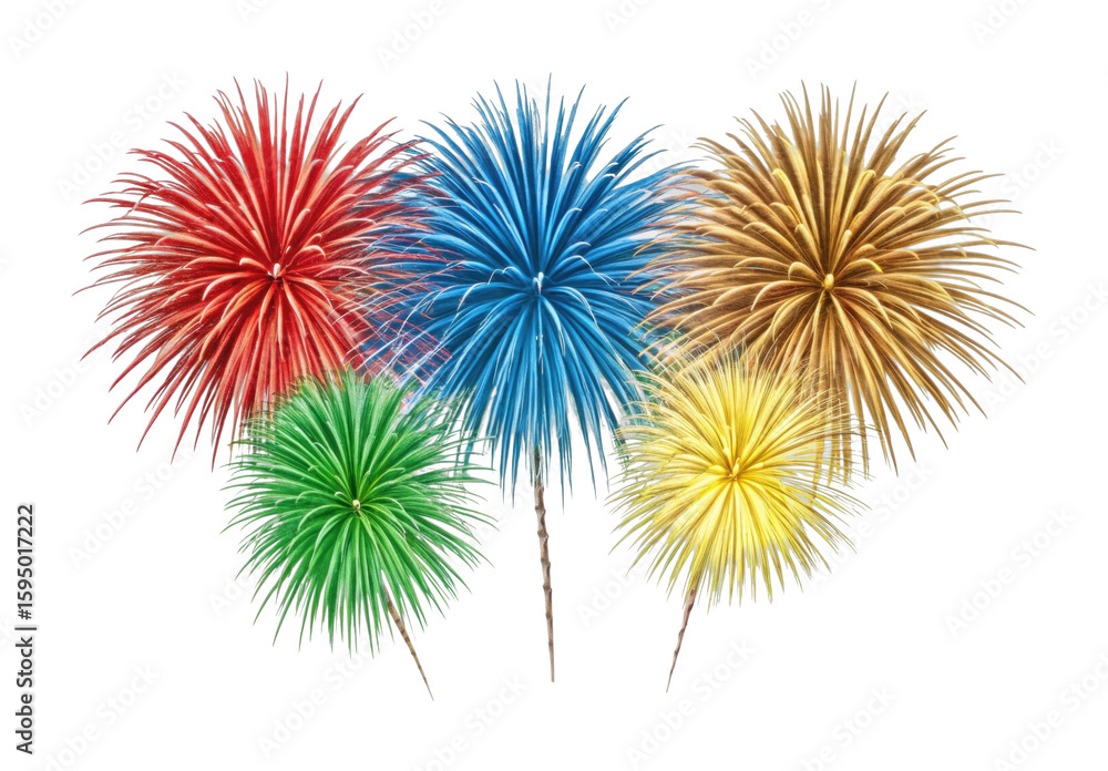 Fototapeta premium Colorful fireworks display with red, blue, green, yellow bursts
