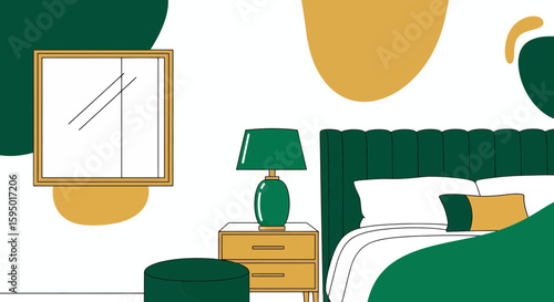 Living room interior with bed nightstand and wall mirror