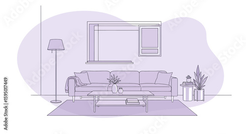 living room interior with sofa and indoor plants