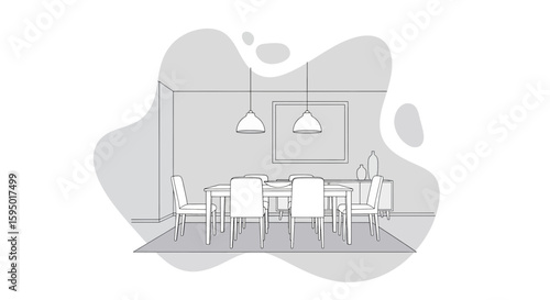 living room with dining table and chairs in calm style