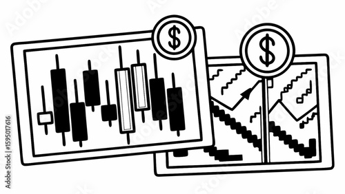 Stock market charts and financial analysis for investment strategy and trading decisions in business finance