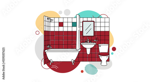 Bathroom with bathtub sink toilet and shower with tiled wall