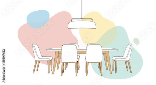 Modern dining room with table chairs and pendant light