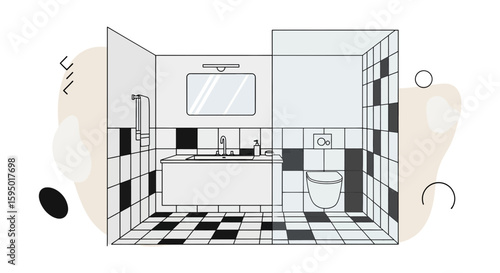 Modern bathroom interior with sink mirror toilet and tiled walls
