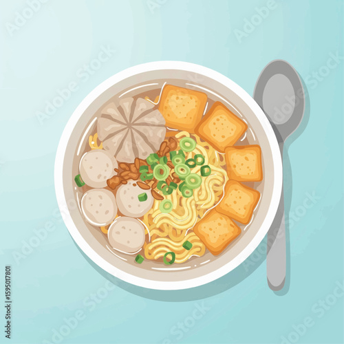 Flat Vector Bakso Meatball Soup Illustration
