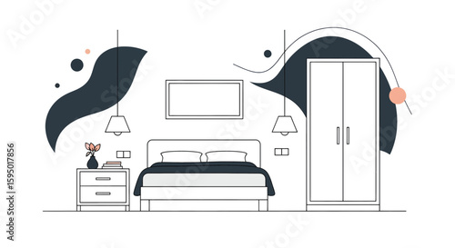 Minimalist bedroom with bed nightstand and wardrobe