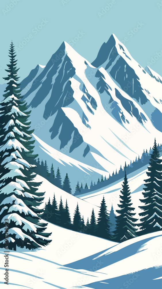 Fototapeta premium Beautiful Frozen Nature with Evergreen Forest Background