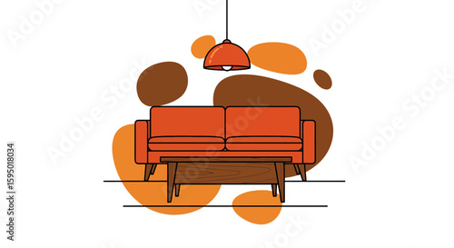 living room sofa with pendant lamp and abstract background
