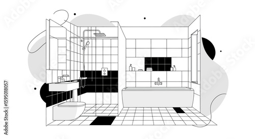 Minimalist bathroom interior with shower and bathtub