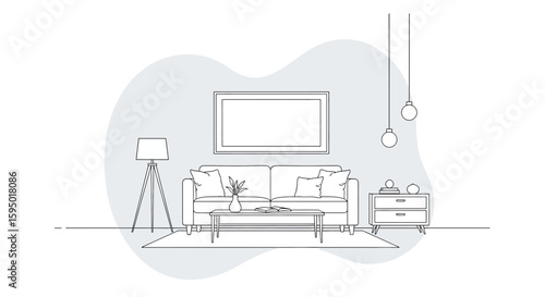 living room with sofa, side table, and pendant lights for home decor