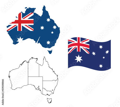 Australia,flag,map,waving,blue,stars,country,nation,continent,Oceania,patriotic,Australian,Commonwealth,Union,Jack,Southern,Cross,vector,editable,high-resolution,geography,