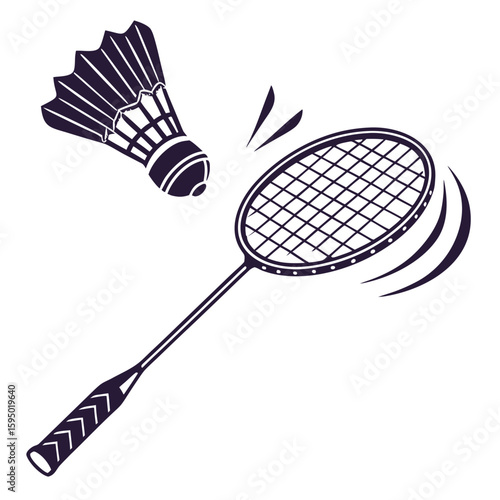 Badminton racket with shuttlecock in flight, isolated on a clean background for dynamic sports.