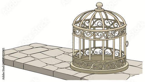 Ornate birdcage vector illustration for decorative design and vintage style graphic design elements usage