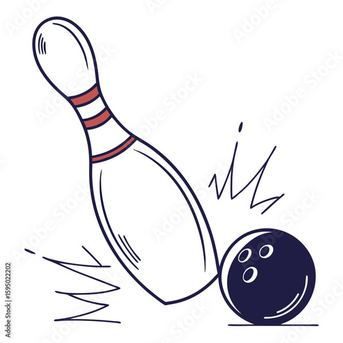 Bowling pin with single ball hitting, isolated on a clean white background for sports or games.