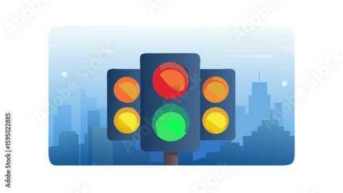 Traffic light illustration for road safety and transportation management in city street with red green yellow