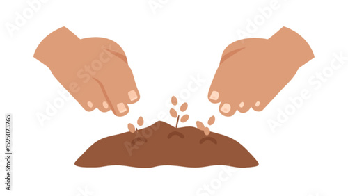 Hands sowing seeds planting agriculture gardening farming growth cultivate soil sprout plant seed germination 100