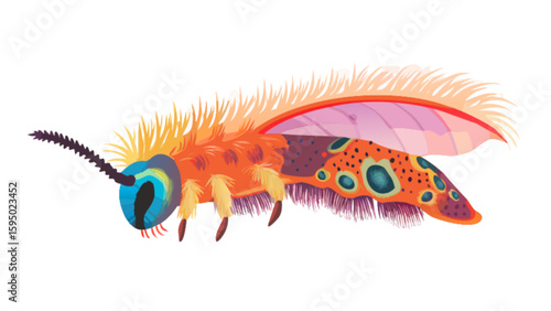 Colorful fuzzy moth illustration insect art print for nature lovers and entomology enthusiasts design element