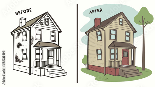 Before and after house cleaning exterior home improvement and power washing service for curb appeal project