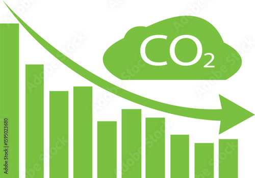 Transparent Reduce CO2 emission green graph icon.Clean and green and friendly environment without carbon dioxide emissions.