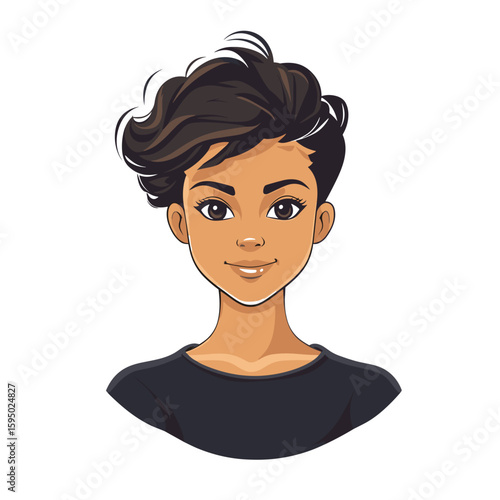 Smiling young woman with tousled short hair illustration