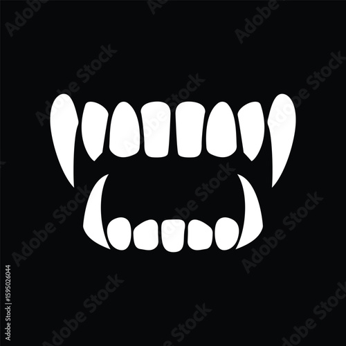 Vampire's teeth flat vector illustration on black background