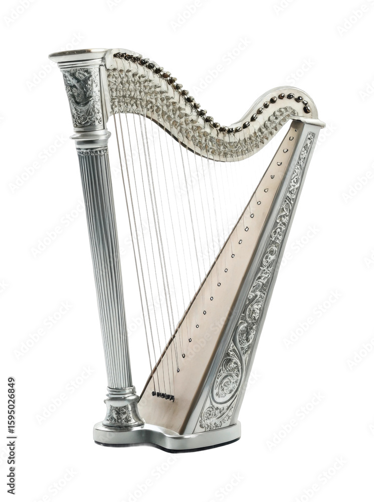 Obraz premium Elegant pedal harp with ornate design and silver accents