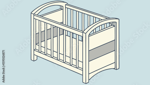A clean vector illustration of a wooden baby crib for nursery design