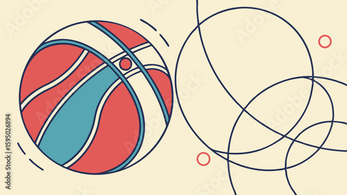 A dynamic vector illustration of a basketball in motion with swirling lines