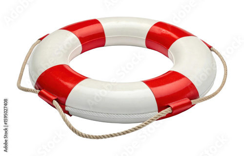 Red and white lifebuoy with rope for water safety