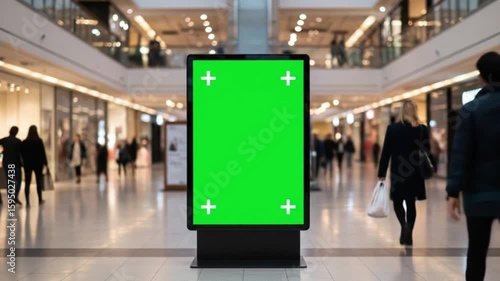 Green screen kiosk in bustling mall