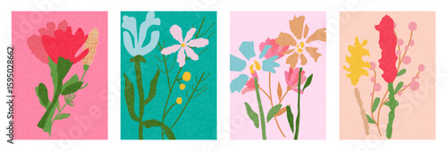A set of "Hello to Spring" posters with hand-drawn flowers. The inscription "Spring season" with an advertising text for a greeting card,an invitation template. Modern banner poster template.