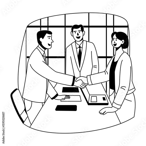 A glyph illustration depicting deal done with client 
